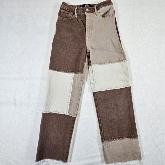 Hollister Denim - Hollister Jeans Woman Teen OR 24 31 Brown Patchwork Y2K Ultra High Rise Dad Jean